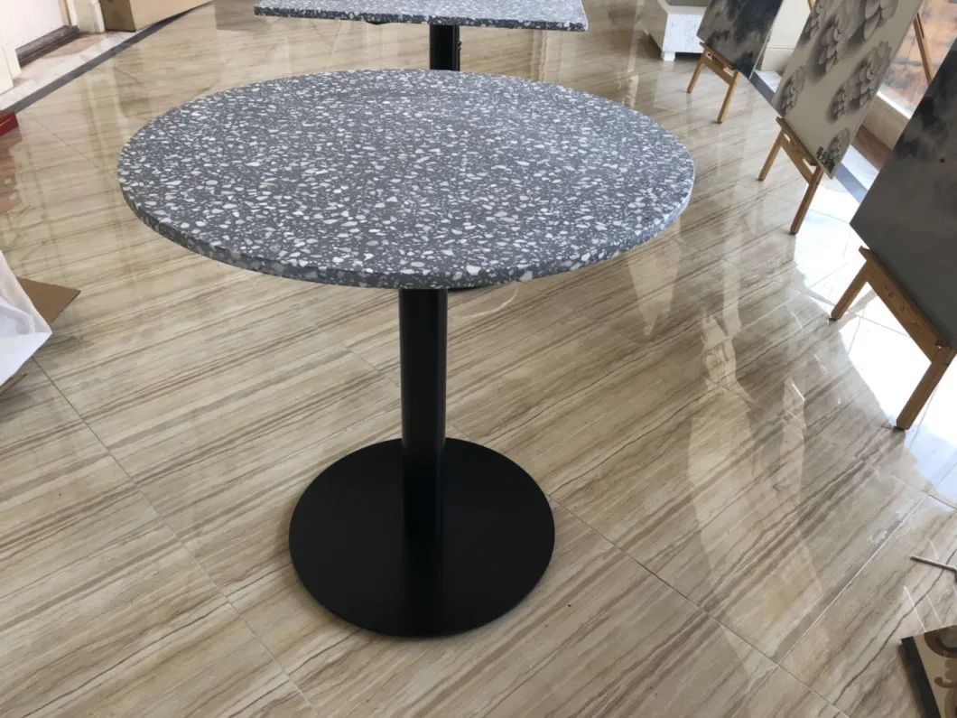 Custom Cafe Furniture Terrazzo Stone Dining Table with Cast Iron Base