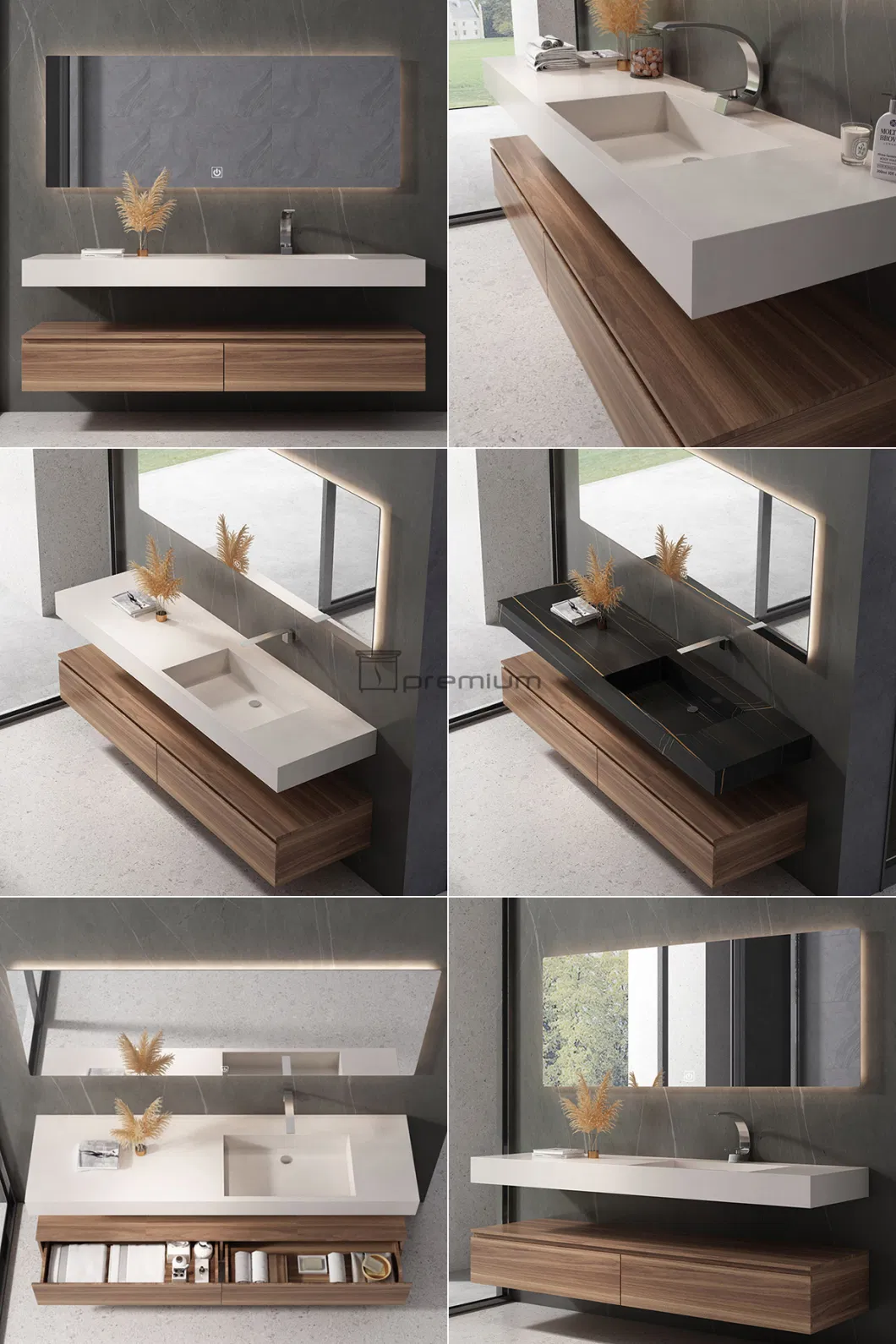 1400mm Width Luxury Modern Design LED Backlit Mirror Sintered Stone Basin Wall Mounted Wooden Bathroom Vanity Cabinet Furniture