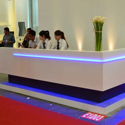 HD Seamless Joint Solid Surface Slabs Artificial Marble Reception Table