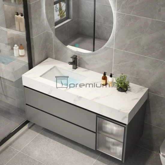 1000mm Width Luxury Modern Design LED Backlit Mirror Sintered Stone Top Ceramic Wash Basin Wooden Bathroom Vanity Cabinet Furniture